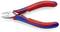 Pince KNIPEX rouge et bleue avec des lames métalliques brillantes, conçue pour couper des fils. 'Made in Germany' et numéro de modèle sur la poignée.