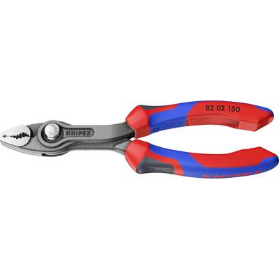 Pince coupante avec poignée rouge et bleue, adaptée pour couper des fils. La pince est équipée d'une vis de réglage fin.