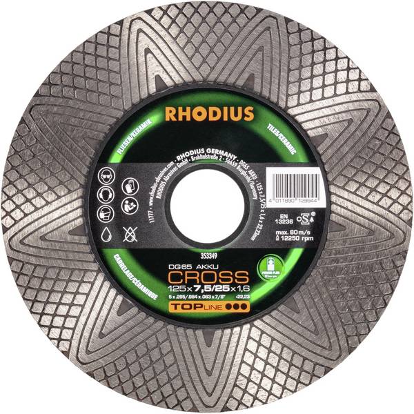 Rhodius DG65 ACCU CROSS 353349 Disque à tronçonner diamanté  1 pc(s) Carrelage, Céramique