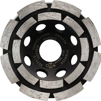 Un outil de meulage rotatif avec plusieurs segments de meulage incurvés, utilisé pour le traitement ou le polissage de surfaces.