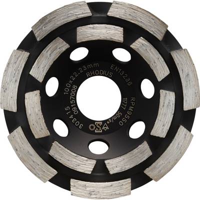 Disque abrasif 'Rhodius' à plusieurs segments diamantés, adapté pour le meulage du béton et des matériaux pierreux.