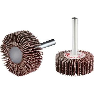 'Deux accessoires de ponçage à lamelles avec manche, l'un debout, l'autre couché, grain P40. Adaptés pour le ponçage de surfaces métalliques.'