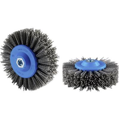 Deux brosses métalliques sur un fond blanc. Une se tient verticalement, l'autre est posée à plat. Chacune a une partie centrale bleue filetée.