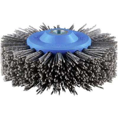 Une brosse métallique avec une base en plastique bleu et des poils serrés. L'utilisateur peut l'utiliser à des fins de ponçage ou de nettoyage.