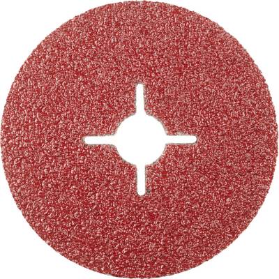 Disque abrasif rouge avec une fente cruciforme au centre, surface texturée, adapté pour lisser des matériaux tels que le métal ou le bois.
