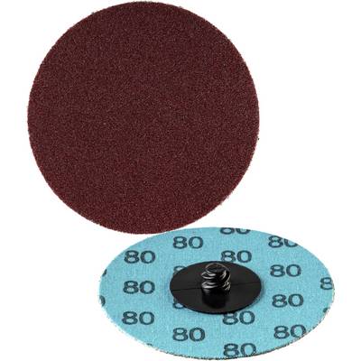 Deux meules abrasives : Celle du haut en marron est lisse. Celle du bas montre la face bleue avec un support spiral noir et le chiffre '80'.