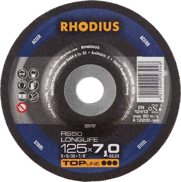 Rhodius 209797 RS50 LONGLIFE Disque à ébarber   acier, Fonte 25 pc(s)