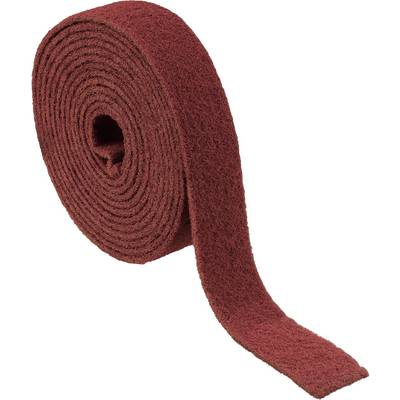 Un tampon abrasif rouge enroulé en non-tissé, utilisé pour les travaux de ponçage.