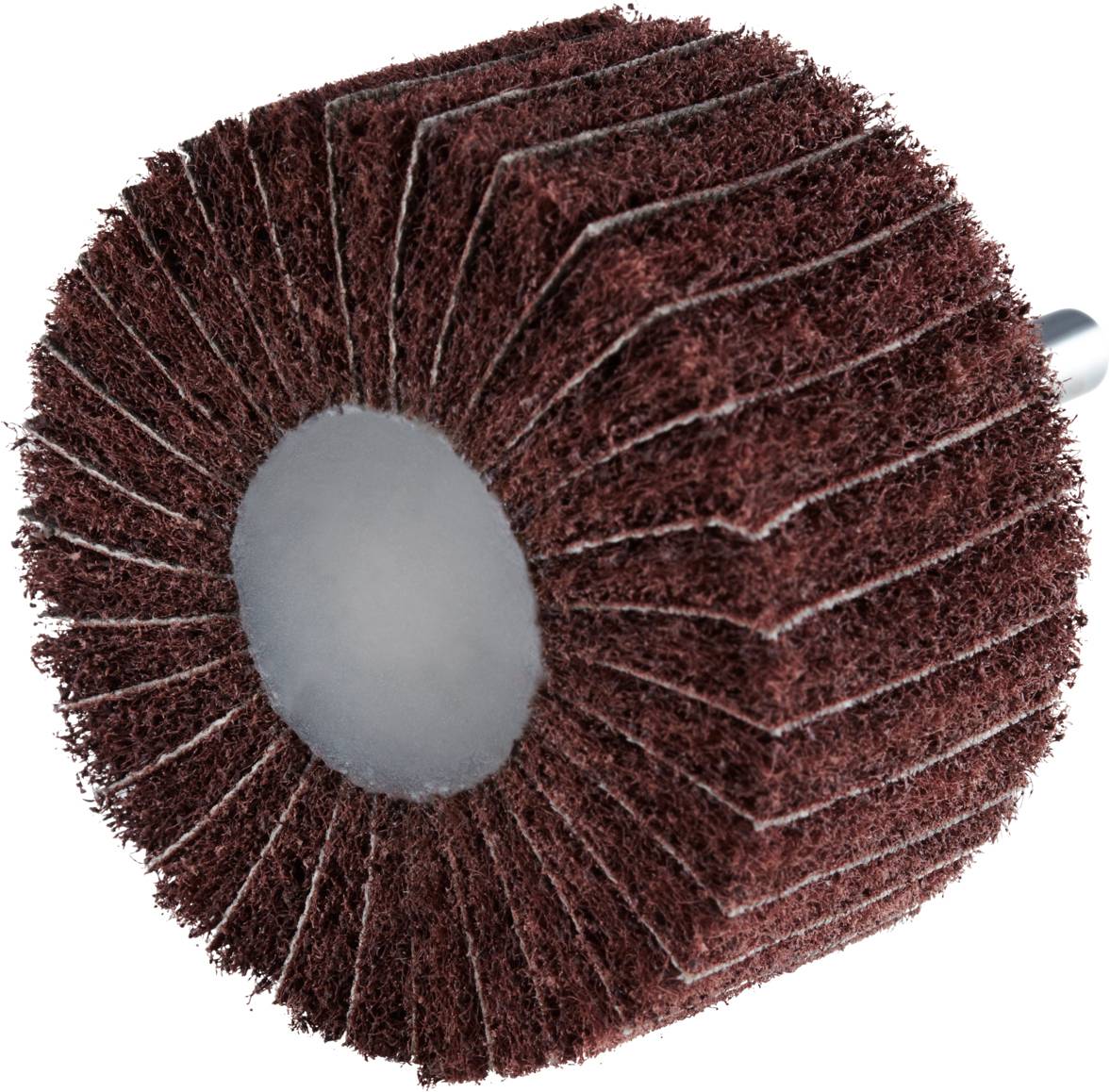 Disque abrasif marron à plusieurs lamelles, utilisé pour polir ou poncer des surfaces.