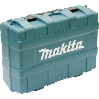 Un coffret à outils bleu avec le logo blanc 'Makita' dessus. Le coffret est équipé d'une poignée et de deux fermoirs sur le dessus.