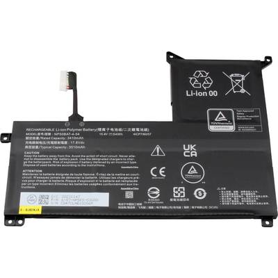 Batterie lithium-ion, modèle 3ICP7/60/87, capacité 54Wh, tension 11,4V. Avertissements en anglais et en français. Symboles de recyclage et consignes de sécurité visibles.