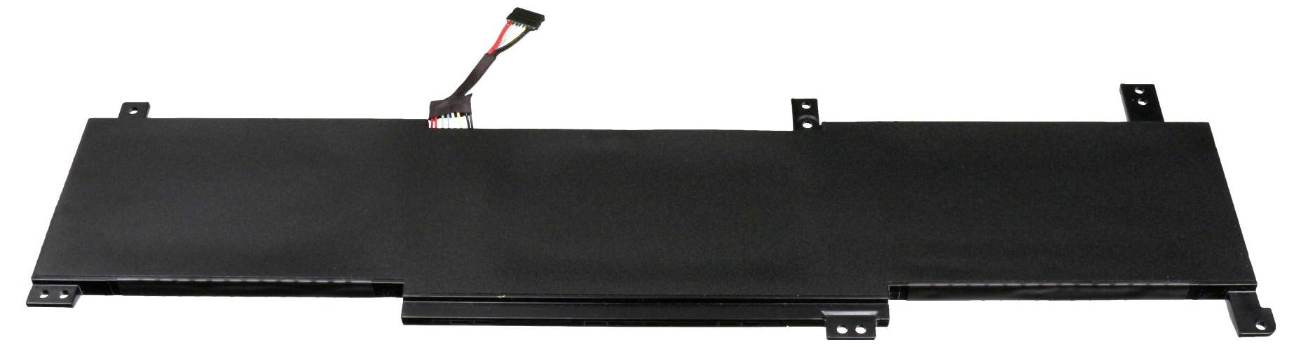Une batterie d'ordinateur portable de forme rectangulaire avec un câble et un connecteur.