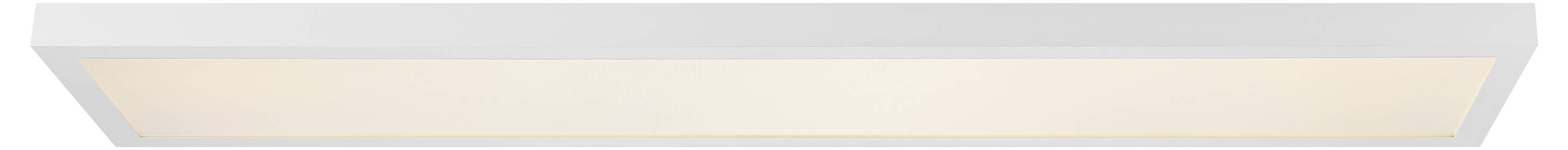 Un plafonnier LED rectangulaire avec un cadre blanc et une lumière chaude. Idéal pour un éclairage uniforme des espaces intérieurs.