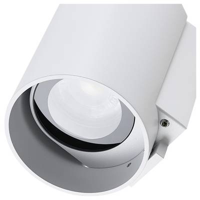 Un luminaire de plafond rond, blanc, avec un module LED visible dans un boîtier cylindrique. Adapté aux espaces intérieurs modernes.
