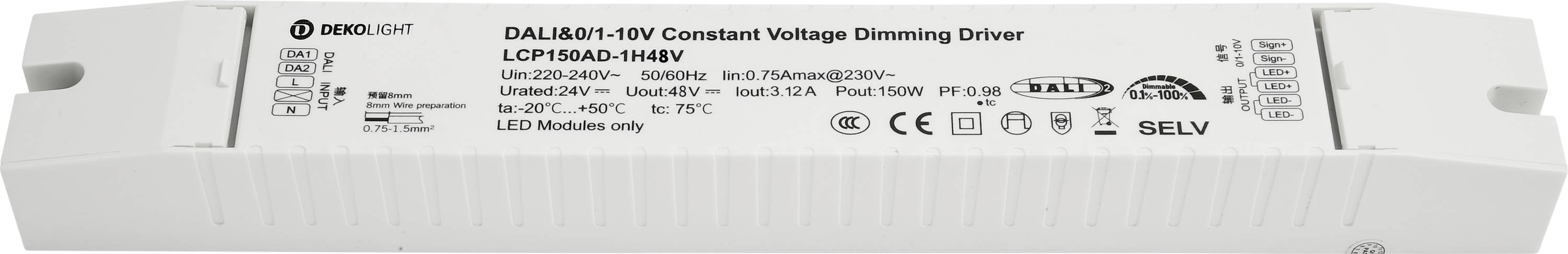 Deko Light BASIC, DIM, CV, LCP150AD-1H48V Transformateur pour LED à tension constante 3125 mA 48 V/DC dimmable 1 pc(s)