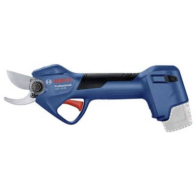 Un sécateur à batterie Bosch Professional bleu avec une poignée noire et un bouton rouge, adapté pour couper précisément des branches.