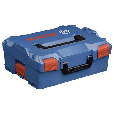 Un coffret à outils Bosch bleu avec des détails orangés et une poignée noire, posé sur une surface plane.