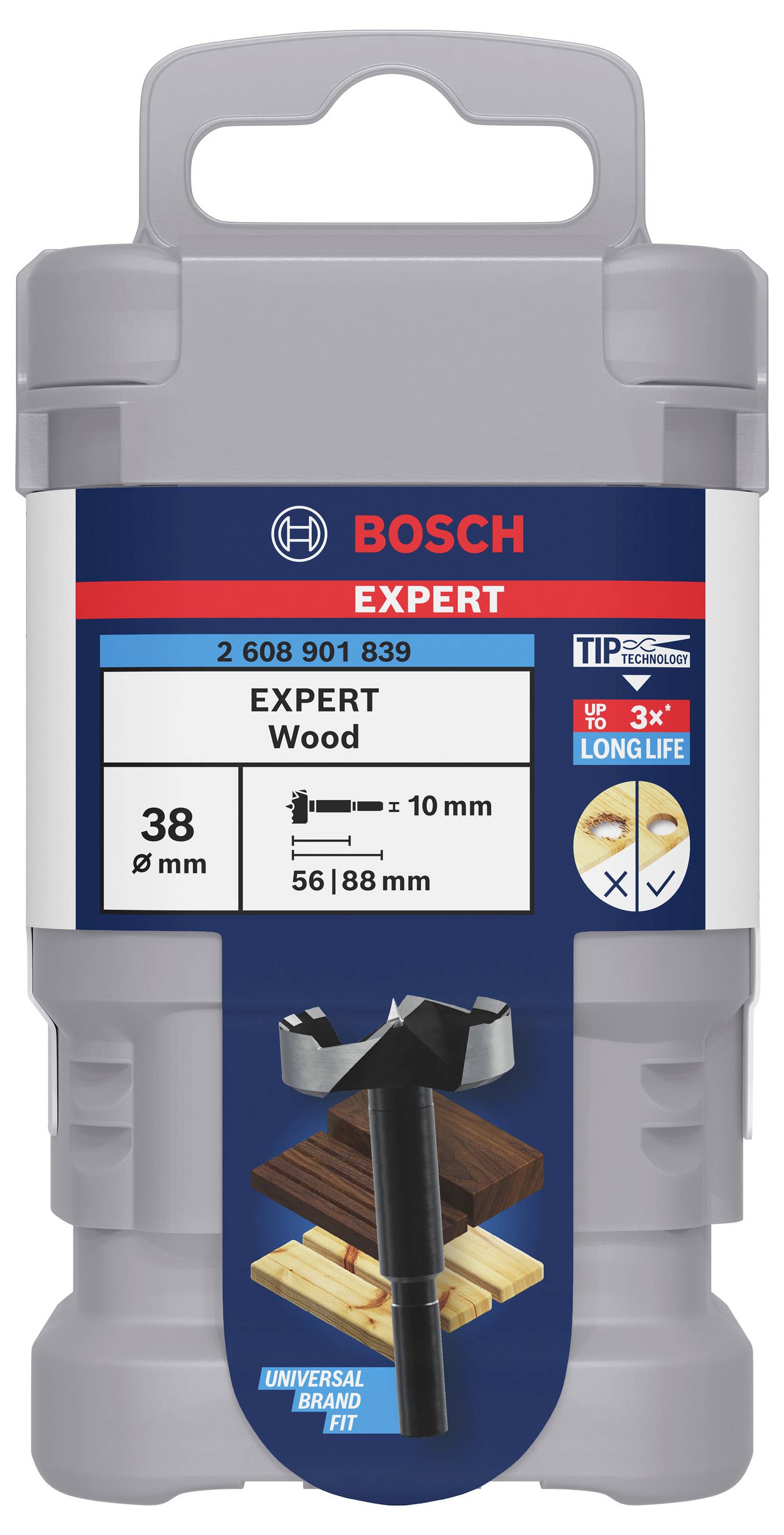 Boîte de forets Bosch Expert Wood, 38 mm, adaptés aux travaux sur bois, durée de vie renforcée, compatible universel.