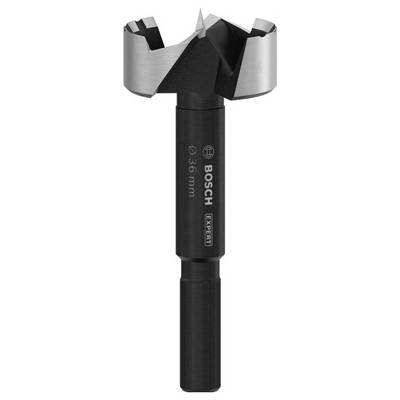 Mèche de Forstner à pointes centrées et bords tranchants. Marquage : 'Ø 36 mm' et 'Bosch Expert'. Adapté pour un perçage précis.