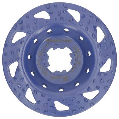 Un disque de ponçage bleu rond avec plusieurs motifs de trous et une structure de bord surélevée, marqué 'Bosch'.