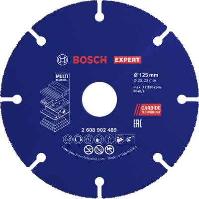Lame de scie circulaire 'Bosch Expert', spécialement conçue pour multimatériaux, diamètre 125 mm. Vitesse de rotation maximale : 12 250 tr/min.