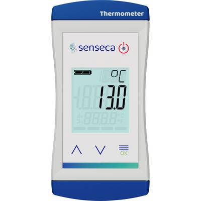 Un thermomètre numérique affiche 13,0 °C. L'écran contient des symboles d'état de charge et de mode de température.