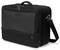 Un sac pour ordinateur portable noir avec fermetures à glissière, poignée de transport et bandoulière.