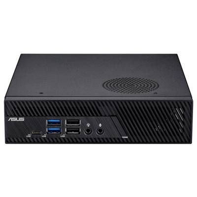 Petit mini-PC noir avec ports USB, prise casque et grille de ventilation.