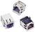 Trois prises Ethernet RJ-45 métalliques, deux vues en diagonale et une vue de face.