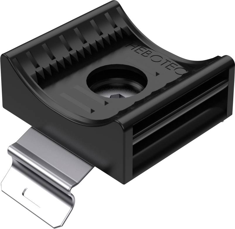Chaussure de travail noire avec agrafe en métal argenté, utilisée pour fixer des objets sur différentes surfaces.