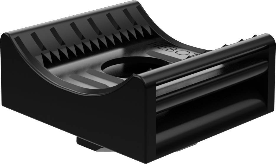 Support en plastique noir à surface antidérapante, de forme rectangulaire avec des découpes semi-circulaires pour des placements spécifiques.