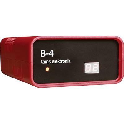 Appareil électronique rouge avec l'inscription 'B-4 tams elektronik' et un affichage numérique montrant un chiffre. Une LED est allumée.