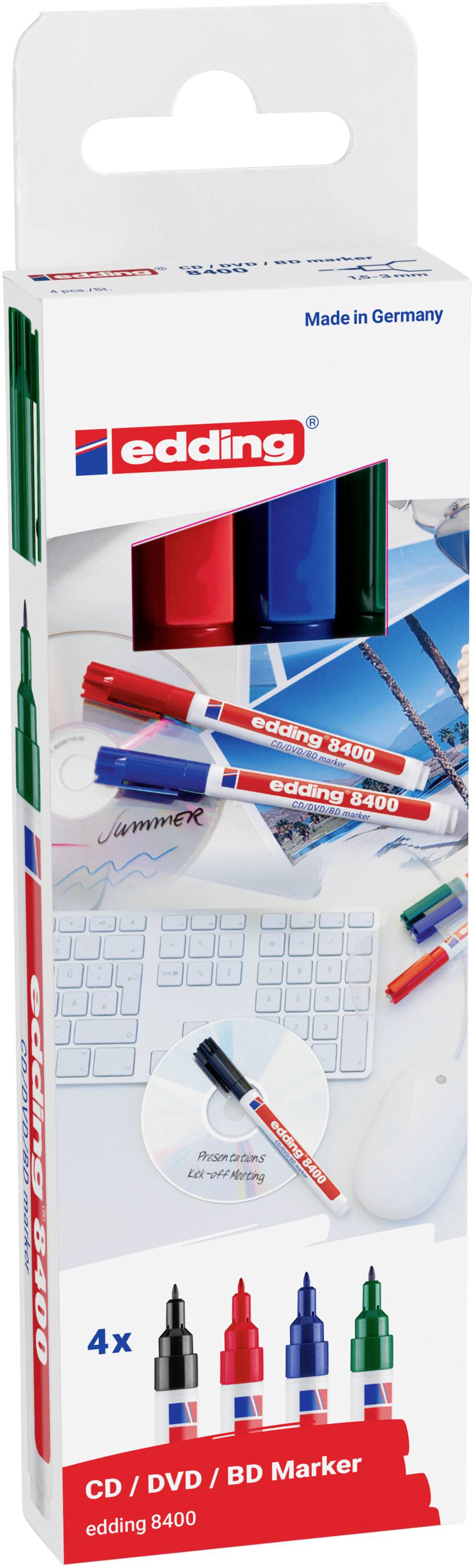 Edding EDDING - 8400 CD-Marker farbsortiert 0.5 - 1.0 mm 4 St. 4-8400-4-2 Marqueur à CD/DVD noir, vert, rouge, bleu 0.5 -0
