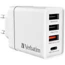 Verbatim CHR-30EU2 Chargeur USB 30 W 3x USB-A, 1x USB-C® Power Delivery, QC 3.0, Power Delivery 3.0 blanc pour mobile, i
