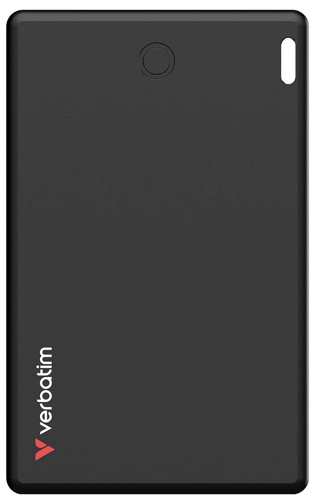 Boîtier de disque dur externe noir avec logo Verbatim dans le coin inférieur, adapté au stockage de données numériques.