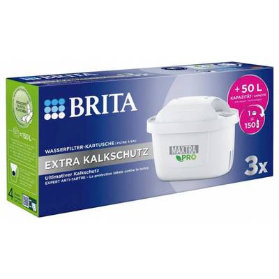 Cartouche de filtre à eau Brita avec 'Protection anti-calcaire Extra'. Capacité : +50 L. Contient trois filtres.