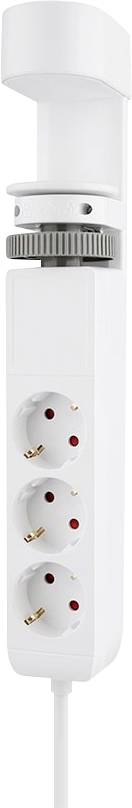 Un adaptateur secteur blanc à quatre prises, disposé verticalement, idéal pour une utilisation dans des espaces restreints.