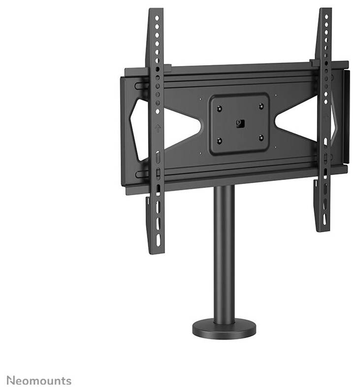 Support de télévision noir sur pied de Neomounts, autoportant, conçu de manière robuste pour différentes tailles d'écrans.