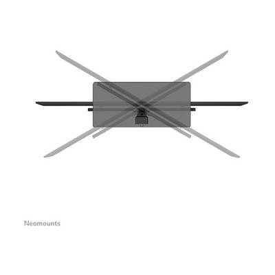 Vue de dessus d'un support de télévision indiquant qu'il ne doit pas être incliné. Un grand "X" souligne clairement l'instruction de ne pas incliner.