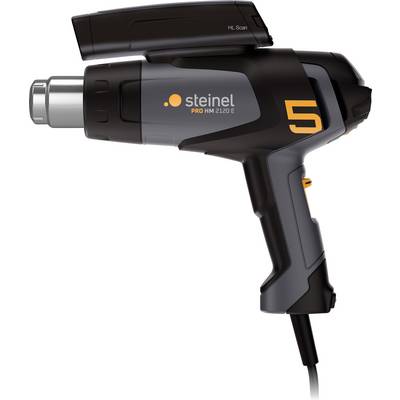 Pistolet à air chaud 'Steinel PRO HG 2120 E' au design noir et gris, équipé d'un affichage numérique et d'un contrôle de température.
