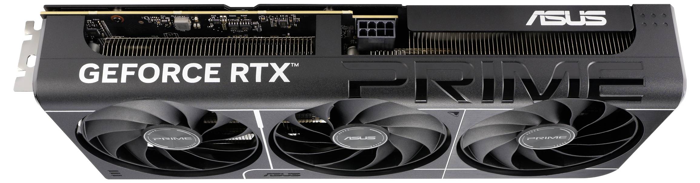 Carte graphique ASUS avec trois ventilateurs et l'inscription 'GEFORCE RTX PRIME'.