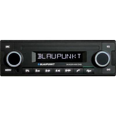 Autoradio vue de face avec affichage 'BLAUPUNKT'. Boutons pour menu et égaliseur. Modèle : Skagen 400 DAB.