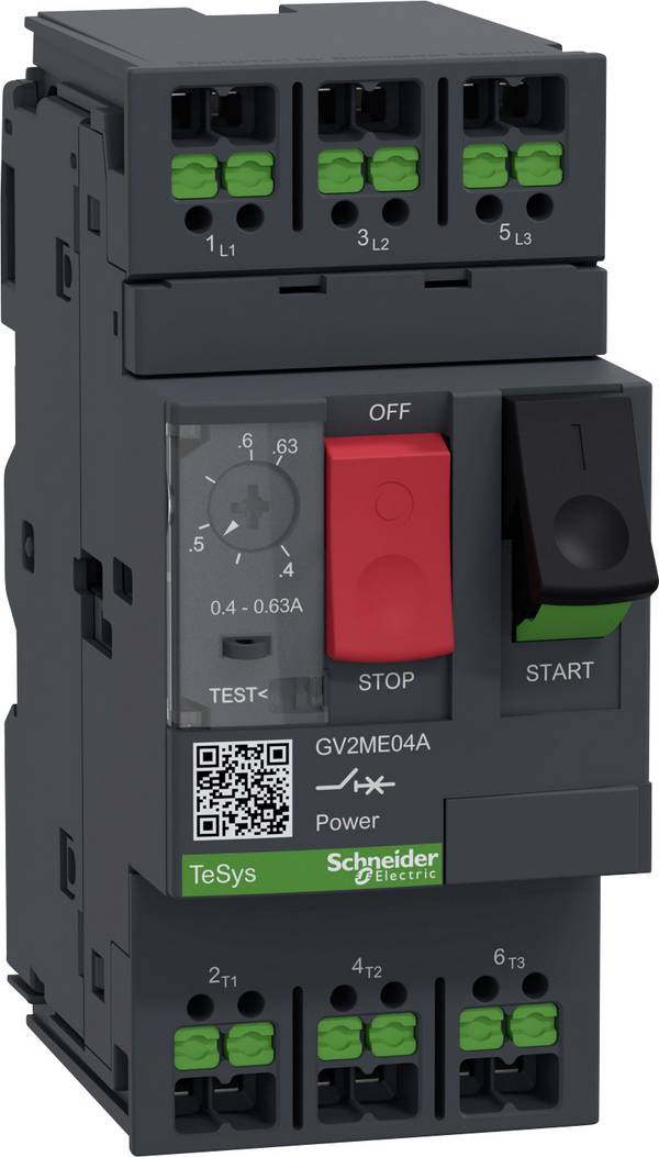 Schneider Electric GV2ME04A Relais de protection moteur 1 pc(s) Plage de réglage (courant): 0.40 - 0.63 A Tension de contact (max.): 690 V/AC (l x H x P) 45 x 101 x 78.5 mm Piece