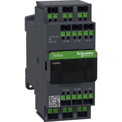 Boîtier électrique de Schneider Electric avec plusieurs connexions vertes et un code QR sur la face avant.