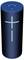 Haut-parleur de forme cylindrique, avec un boîtier bleu et un symbole plus bleu lumineux verticalement placé dessus.