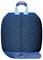 Enceinte portable bleue avec poignée de transport et port USB, idéale pour les événements en extérieur ou les fêtes.