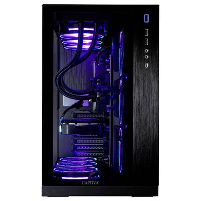 Un PC gaming avec une paroi latérale transparente révèle des lumières LED luminescentes et des composants internes tels que des ventilateurs et des câbles.
