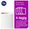 Papier toilette 'T4', emballage violette. 'Premium Extra Soft', 4 épaisseurs, design luxueux et lumineux, performance de première classe.