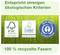 Graphique informatif avec les labels FSC, Écolabel UE et Ange Bleu ; en haut « Conforme aux critères écologiques stricts », en bas « 100 % fibres recyclées ».