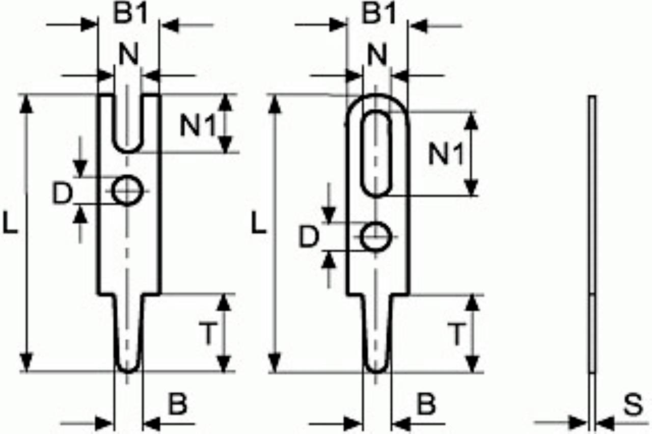 Dessin technique de deux stylos avec dimensions : B, B1, N1, L, D, T, S. Les différences entre les stylos sont mises en évidence.